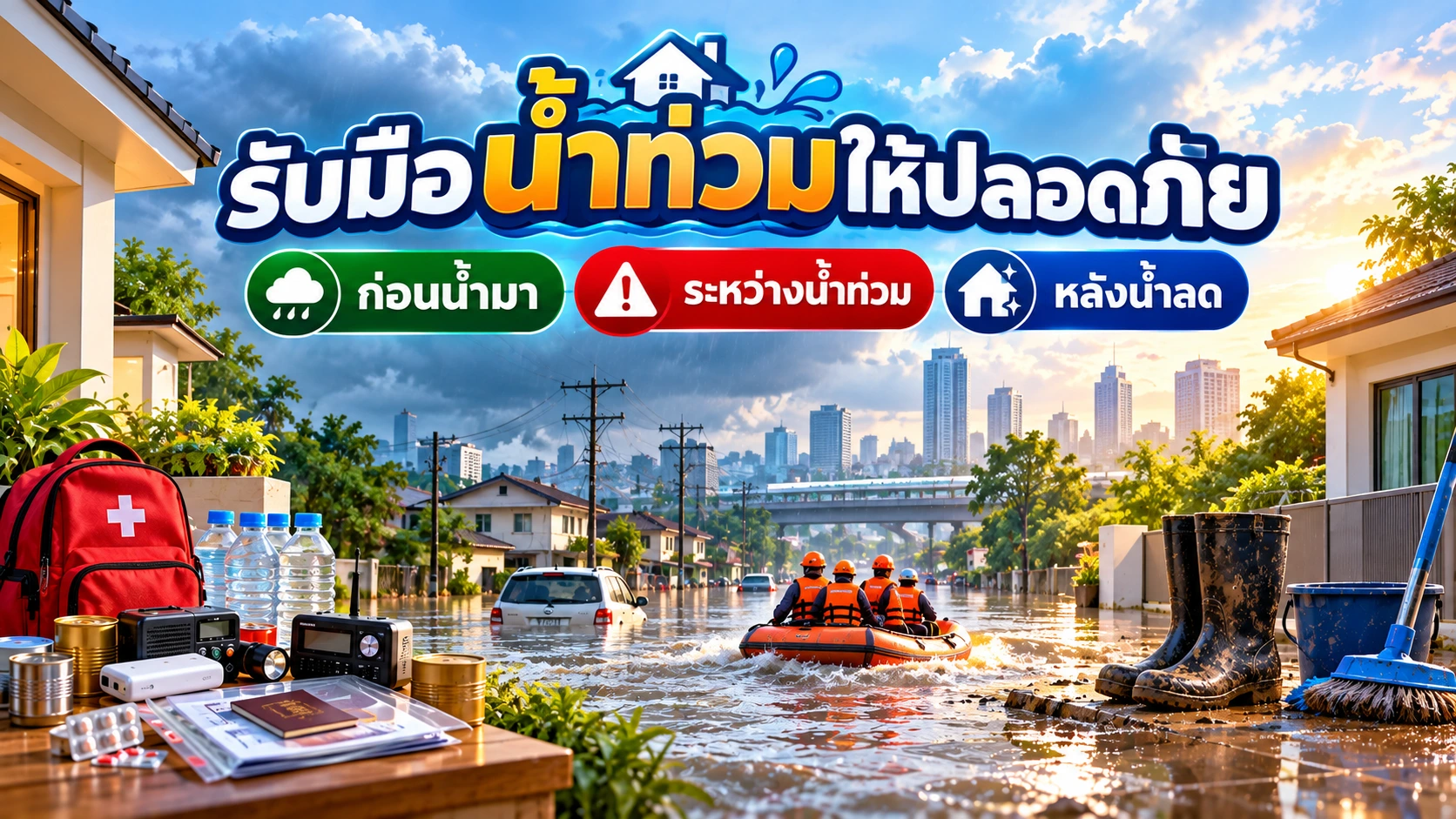 รับมือน้ำท่วมให้ปลอดภัย ก่อนน้ำมา ระหว่างน้ำท่วม หลังน้ำลด